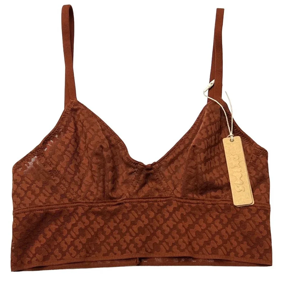 SKIMS Logo Mesh Triangle Bralette + Naked Bikini Brief‎ Saffron